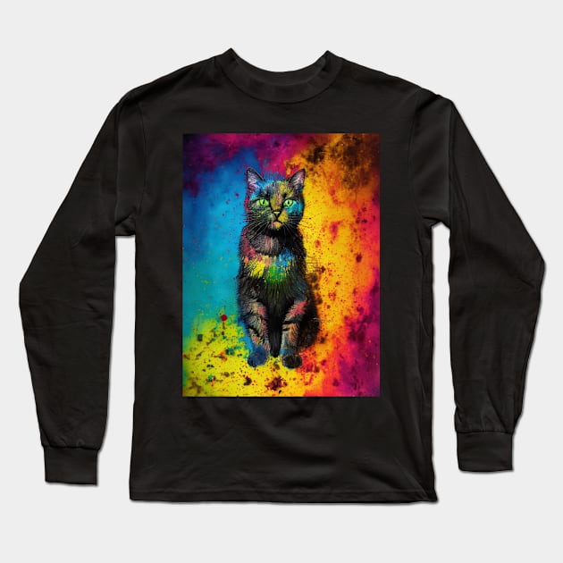 Trippy Colorful Cat Long Sleeve T-Shirt by Trip Tank